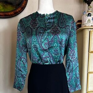 Vintage Paisley Green and Purple Blouse Large